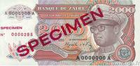 ZAÏRE 2000 Zaïres Spécimen ZAÏRE 2000 Zaïres Spécimen 1991 ST -