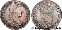 FRANKREICH Douzième d'écu, portrait apollinien LOUIS XIV THE SUN KING Lyon 1664 (20,5mm, 2,26g, 6h) -