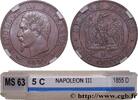 FRANKREICH Cinq centimes Napoléon III, tête nue ZWEITES KAISERREICH Lyon 1855 (25mm, 5g, 6h) -