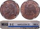 FRANKREICH Cinq centimes Napoléon III, tête laurée ZWEITES KAISERREICH Paris 1862 (25mm, 5g, 6h) -