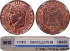 FRANKREICH Cinq centimes Napoléon III, tête laurée ZWEITES KAISERREICH Strasbourg 1864 (25mm, 5g, 6h) -