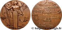 FRANKREICH Médaille, Centenaire de la Compagnie Transatlantiq MER ET MARINE : PAQUEBOTS, NAVIRES, BATEAUX 1955 (68mm, 138,72g, 12h) -
