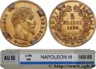 FRANKREICH 5 francs or Napoléon III, tête nue, grand module ZWEITES KAISERREICH Strasbourg 1858 (16,64mm, 1,61g, 6h) -