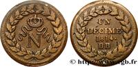FRANKREICH Un décime à l’N couronnée GESCHICHTE FRANKREICHS Strasbourg 1814 (32,24mm, 21,80g, 6h) -