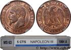 FRANKREICH Cinq centimes Napoléon III, tête laurée ZWEITES KAISERREICH Paris 1864 (25mm, 5g, 6h) -