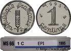 FRANKREICH 1 centime Épi, BU (Brillant Universel) FUNFTE FRANZOSISCHE REPUBLIK Pessac 1995 (15mm, 1,65g, 6h) -