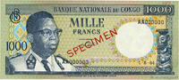 DEMOKRATISCHE REPUBLIK KONGO 1000 Francs Spécimen DEMOKRATISCHE REPUBLIK KONGO 1000 Francs Spécimen 1964 fST+ -