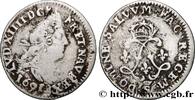 FRANKREICH Quatre sols aux deux L LOUIS XIV THE SUN KING Troyes 1691 (19mm, 1,41g, 6h) -