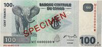 DEMOKRATISCHE REPUBLIK KONGO 100 Francs Spécimen DEMOKRATISCHE REPUBLIK KONGO 100 Francs Spécimen 2007 ST -