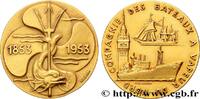 FRANKREICH Médaille, Centenaire de la compagnie des bateaux à MER ET MARINE : PAQUEBOTS, NAVIRES, BATEAUX 1953 (59mm, 93,90g, 12h) -