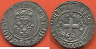 Französische Königliche Münzen 1 SOUS CHARLES VI 1380-1422 GROS DIT FLORETTE 3e ÉMISSION AVEC LIS INITIAUX ET POINT 17e AU REVERS ATELIER PARIS (7 MARS 1419) A/ KAROL -