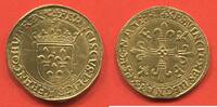 Französische Königliche Münzen 1547 ÉCU D'OR AU FRANÇOIS 1er 1515- SOLEIL 5e TYPE POINT 12e TRÈFLE ATELIER LYON A/ FRANCISCVS DEI GRA FRANCORVM REX ÉCU DE FRANCE COURONNE SOUS -