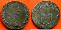 Französische Königliche Münzen 1715 ECU LOUIS XIV 1643- AU BUSTE JUVENILE 2e POINCON 1670 9 ATELIER RENNES POIDS 27.09g PAILLE SUR LE NEZ * / N° CATALOGUE : G206 -