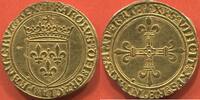 Französische Königliche Münzen 1494 CHARLES VIII 1483-1498 ÉCU DOR AU SOLEIL 1e ÉMISSION MODIFIÉE AVEC LIS INITIAUX vz