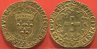 Französische Königliche Münzen FRANCOIS I 1515-1547 ÉCU D'OR A LA CROISETTE 1e TYPE ATELIER D LYON A/ FRANCISCVS D GRA FRANCORVM REX. R/ XPS VINCIT ETC. POIDS -