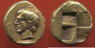 Antike Münzen 1/12 DE STATÈRE GRÈCE CYZIQUE HEMI-HECTE VERS 450-400 AV J-C A/ TÊTE D’ÉPHÈBE A DROITE, AU-DESSOUS, UN THON R/ CARRE CREUX QUADRIPARTI POIDS 1 -