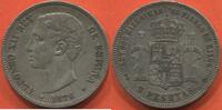 Ausländische Münzen 5 PESETAS ESPAGNE ALFONSO XII EN ARGENT ANNÉE 1876 ATELIER DE-M MADRID POIDS 24.85g ETAT TTB A SUPERBE JOLIE MONNAIE AVEC SON ECLAT DE F -