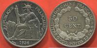 Ausländische Münzen 50 CENT INDOCHINE EN ARGENT ANNÉE 1936 AILE POIDS 13.50g ETAT SPLENDIDE JOLIE MONNAIE AVEC DEUX TACHES NOIR A L'AVERS / N° CATALOGUE -