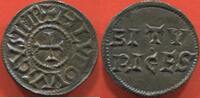 Französische Königliche Münzen DENIER LOUIS LE DÉBONNAIRE DIT LOUIS LE PIEUX 814-840 DE BOURGES EN ARGENT A/ + HLVDOVVICVS IMP, ENTRE DEUX GRÈNETIS, CROIX. R/ BITV -