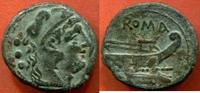 Antike Münzen BRONZE RÉPUBLIQUE ROMAINE FAMILLE UNCIA 211-206 PETIT A/ TÊTE A DROITE R/ ROMA UNE GALÈRE POIDS 3.82g * / N° CATALOGUE : SEAR1307 -