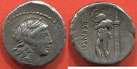 Antike Münzen DENIER RÉPUBLIQUE ROMAINE FAMILLE MARCIA L. CENSORINUS EN ARGENT A/ TÊTE LAURÉE D'APOLLON A DROITE R/ L.CENSOR DEVANT LE SATYRE MARSY -