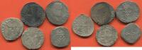 Lots TESTON LOT DE 5 MONNAIES ARGENT ET BILLON DONT UN D'HENRI II 1559 H ATELIER LA ROCHELLE, UN 1/4 ÉCU HENRI III 1579 T ATELIER NANTES, -