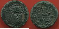 Antike Münzen BRONZE GRÈCE MACÉDOINE 166-165 AV JC MASQUE DE FACE DE SILENOS POIDS 10.11g ET DIAMÈTRE 24mm ÉTAT TTB TRÈS BEAU STYLE DU PORTRAIT DE -