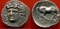 Monnaies Antiques DRACHME 350 GRÈCE LARISSA  EN ARGENT 350-320 AV J-C A/ TÊTE DE LA NYMPHE LARISSA D