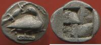 Antike Münzen GRÈCE ANTIQUE MACÉDOINE, EION TRIEMIOBOLE EN ARGENT ND (460-400 AV J-C) A/ UNE OIE A DROITE, POSÉE SUR UNE BASE, LA TÊTE EN ARRI -