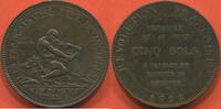 Französische Königliche Münzen BRONZE MONNAIE DE CONFIANCE CINQ SOLS DE MONNERON ANNÉE 1792 MÉTAL TRANCHE EN CREUX LA CONFIANCE AUGMENTE LA VALEUR. POIDS 26.71g ETA -