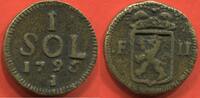 Französische Königliche Münzen 1 SOL SIÈGE DU LUXEMBOURG EN BRONZE COULE DE 1795 POIDS 18.43g ÉTAT TTB RARE DANS CETTE QUALITÉ / N° CATALOGUE : BRANDON298 -
