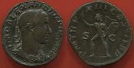 Antike Münzen SESTERCE ALEXANDRE SÉVÈRE 222-235 A/ IMP ALEXANDER PIVS AVG SON BUSTE LAURE ET DRAPE A DROITE R/ PMTRP XIII COSIII PP SC LE SOLEIL RADI -