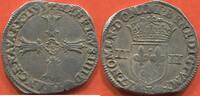 Französische Königliche Münzen QUART D’ÉCU EN ARGENT HENRI IV 1589-1610 3e TYPE AVEC CROIX AUX BRAS FLEURONNÉS DE FACE ANNÉE 1595 ATELIER L BAYONNE A/ HENRICVS IIII D G FRANC E NA -