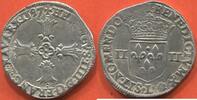 Französische Königliche Münzen QUART D’ÉCU EN ARGENT HENRI IV 1589-1610 3e TYPE AVEC CROIX AUX BRAS FLEURONNÉS DE FACE ANNÉE 1597 ATELIER L BAYONNE A/ HENRICVS IIII D G FRANC E NA -