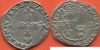 Französische Königliche Münzen QUART D’ÉCU HENRI IV 1589-1610 DE BÉARN A/ HENRICVS IIII D G FRANC ET NAV REX, CROIX FLEURDELISÉE R/ GRATIA DEI SVM QD SVM 1605 ÉCU COURON -