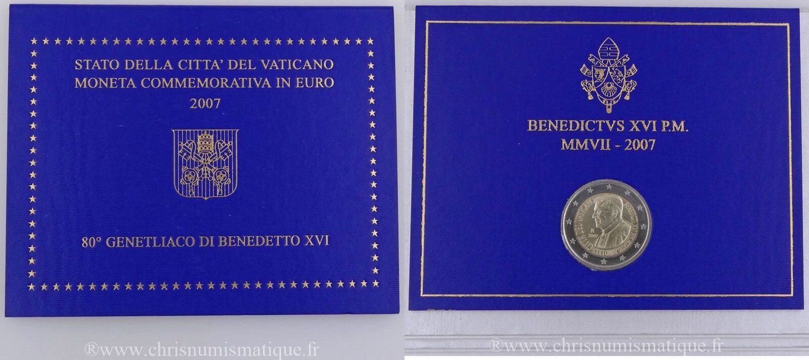 Pièce 2 Euros Commémorative Vatican 2007 – BU, 80e Anniversaire Benoît XVI, état Impeccable