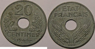 20 Centimes Monnaie française, Etat Français, 20 Centimes 1944 zinc, Gadoury: 321, TTB