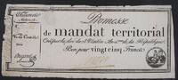 Bons, mandats et billets divers 25 Francs France, Promesse de mandat territorial, Bon de TB -
