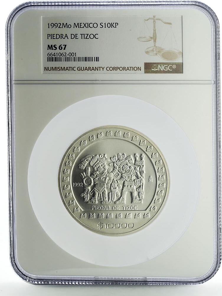 Mexico 10000 Pesos Precolombina Piedra De Tizoc MS67 NGC Silver Coin mexico-10000-pesos-precolombina-piedra-de-tizoc-ms67-ngc-silver-coin