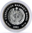 Uzbekistan 100 som 10th Independence Timur Lenk Monument KM-27 silver coin 2001 PP