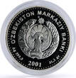 Uzbekistan 100 som 10th Independence Tashkent Bell Tower KM-30 silver coin 2001 PP