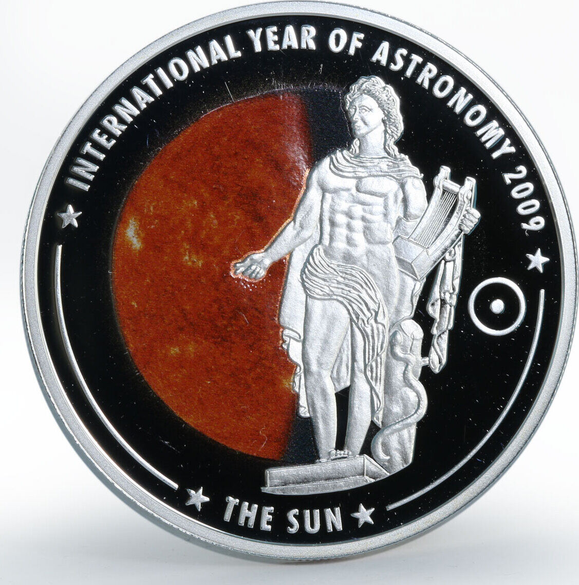 Cook Islands 5 dollars Astronomy The Sun colored proof silver coin