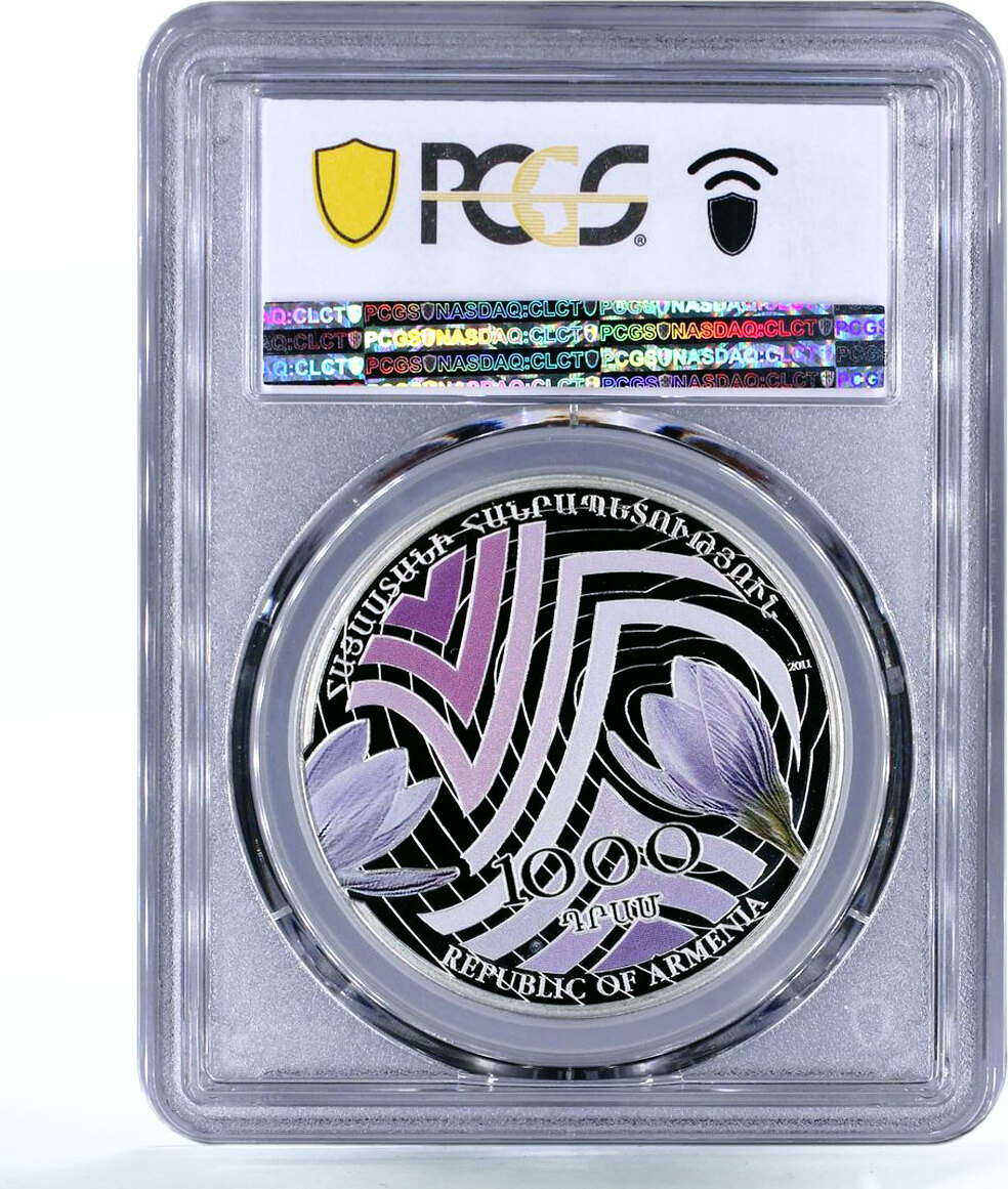 armenia-1000-dram-world-of-flowers-crocus-saffron-flora-pr69-pcgs-ag