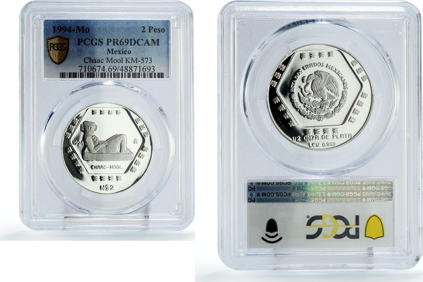 Mexico 2 pesos Precolombina Chaac Mool Sculpture PR69 PCGS silver coin ...