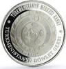 Turkmenistan 500 manat Turkmenistan 500 manat 61th Birth of President Nyyazow State Emblem Ag coin 2001 -