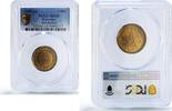 Exotic and Historic  Esperanto 5 steloj Earth Globe Fantasy Netherlands Mint MS65 PCGS brass coin 1959 unz