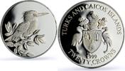Turks and Caicos Islands 20 crowns Turks and Caicos Islands 20 crowns Kingfisher Bird Fauna proof silver coin 1999 -