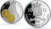 Netherlands 10 guldens Netherlands 10 guldens Clovis I Tremissisfiorino D Oro proof silver coin 2001 -