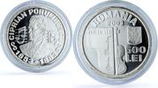 Romania 500 lei Romania 500 lei Ciprian Porumbescu KM-177 Music Composer proof silver coin 2003 -
