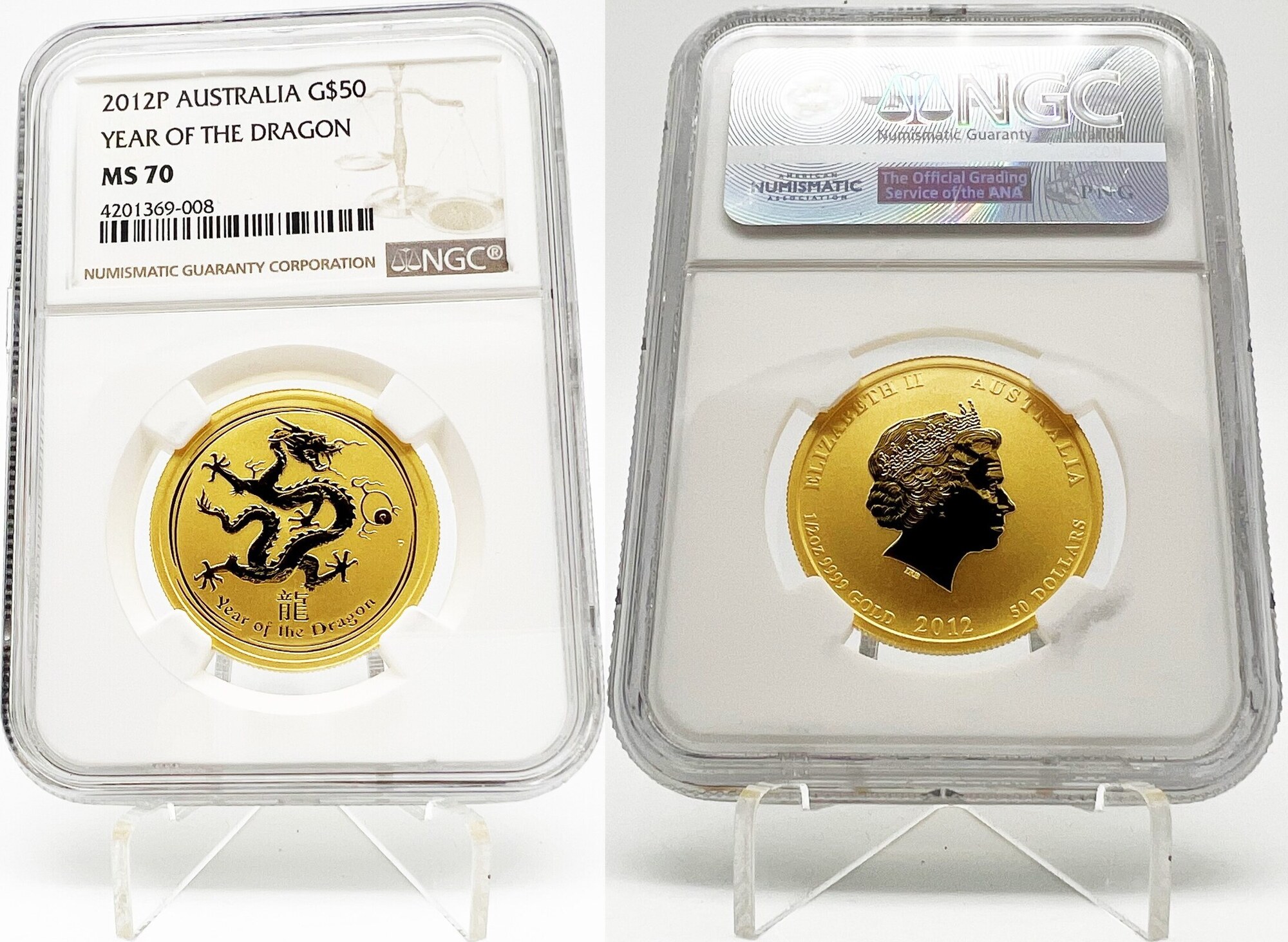 Australia 2012 50$ Year Of The DRAGON Lunar Series 1/2 oz Gold